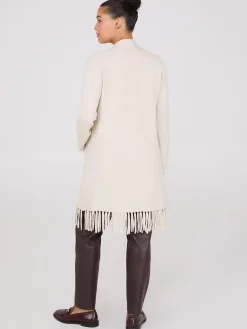 Shawl Collar Duster With Fringe Hem