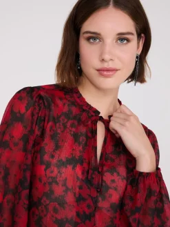 Shimmer Floral Print Peplum Blouse