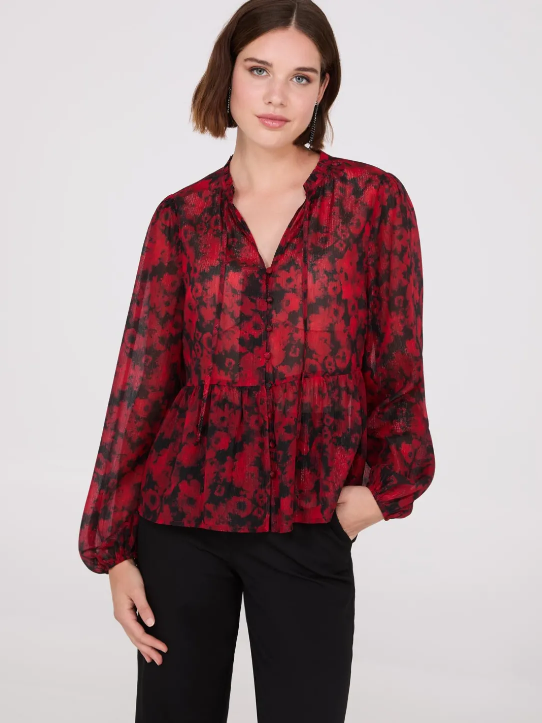 Shimmer Floral Print Peplum Blouse
