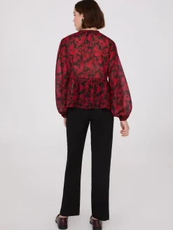 Shimmer Floral Print Peplum Blouse