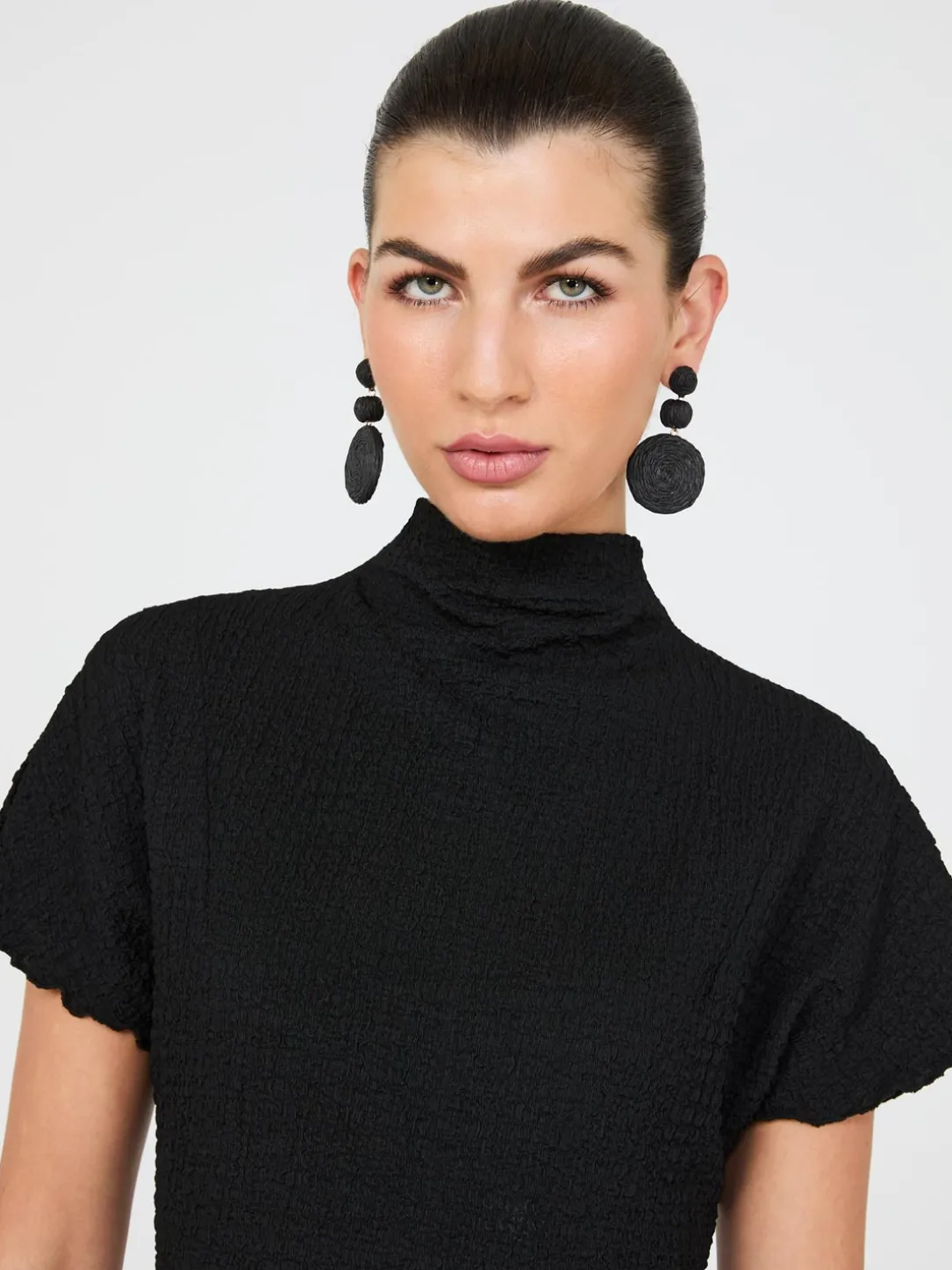 Short Dolman Sleeve Textured Mock Neck Top
