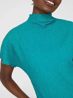 Short Dolman Sleeve Textured Mock Neck Top