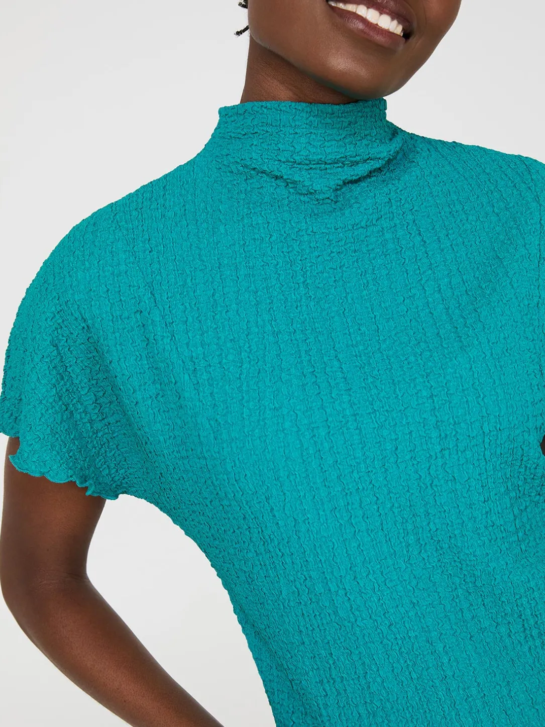 Short Dolman Sleeve Textured Mock Neck Top