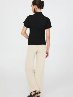 Short Dolman Sleeve Textured Mock Neck Top