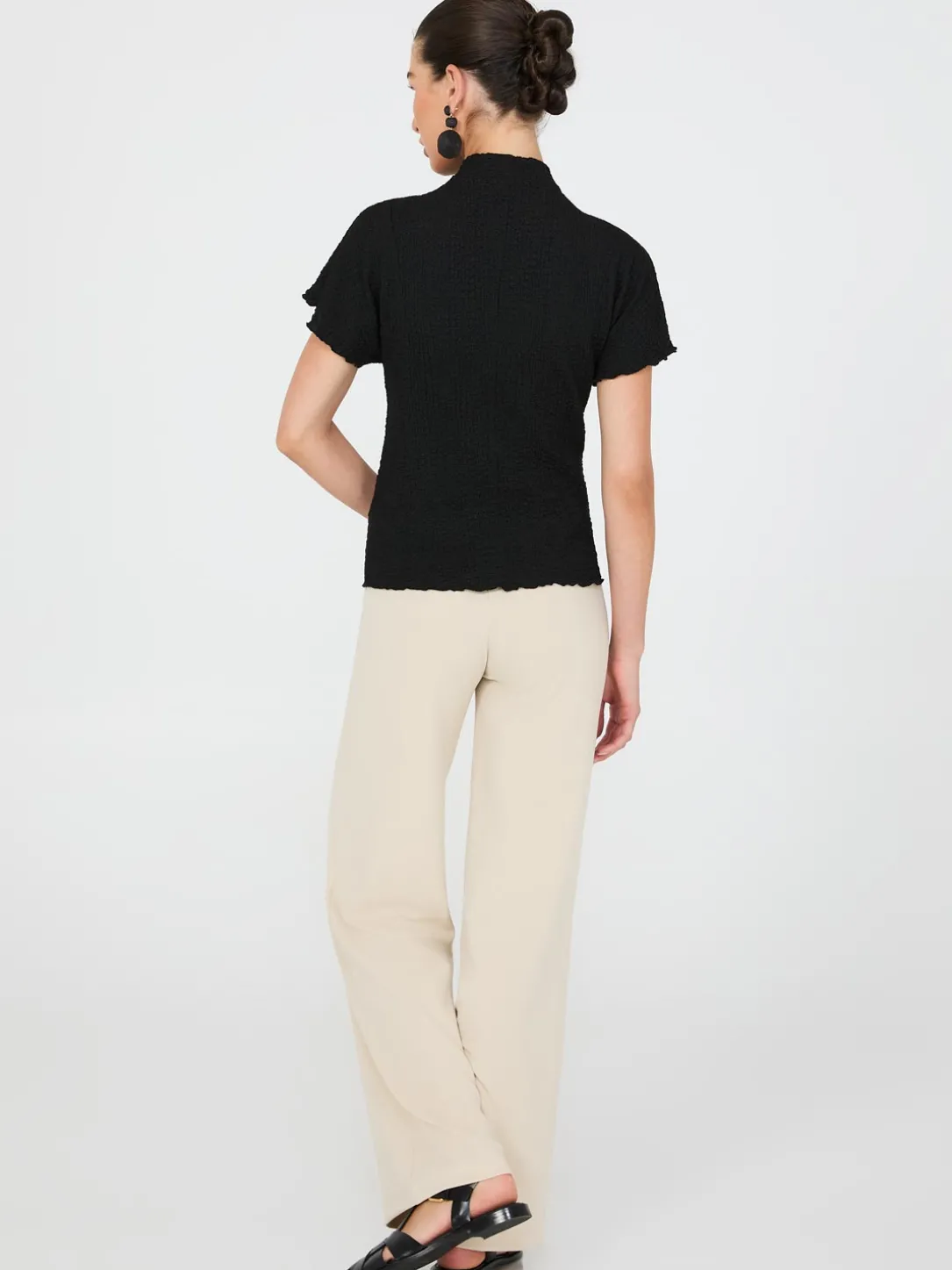 Short Dolman Sleeve Textured Mock Neck Top