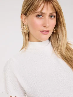 Short Dolman Sleeve Textured Mock Neck Top