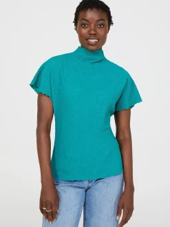 Short Dolman Sleeve Textured Mock Neck Top