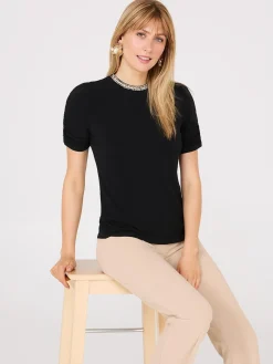 Short Puff Sleeve Boucle Neck Top