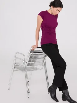 Short Raglan Sleeve Top With Side Pleats