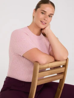 Short Sleeve Cable Knit Sweater