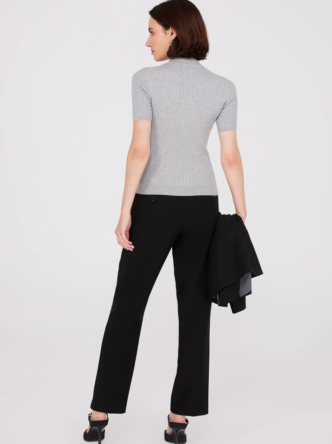 Short Sleeve Cable Knit Sweater