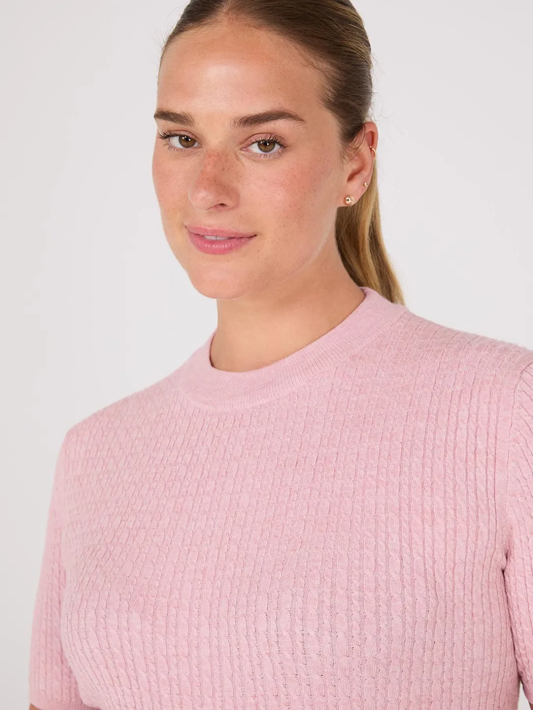 Short Sleeve Cable Knit Sweater