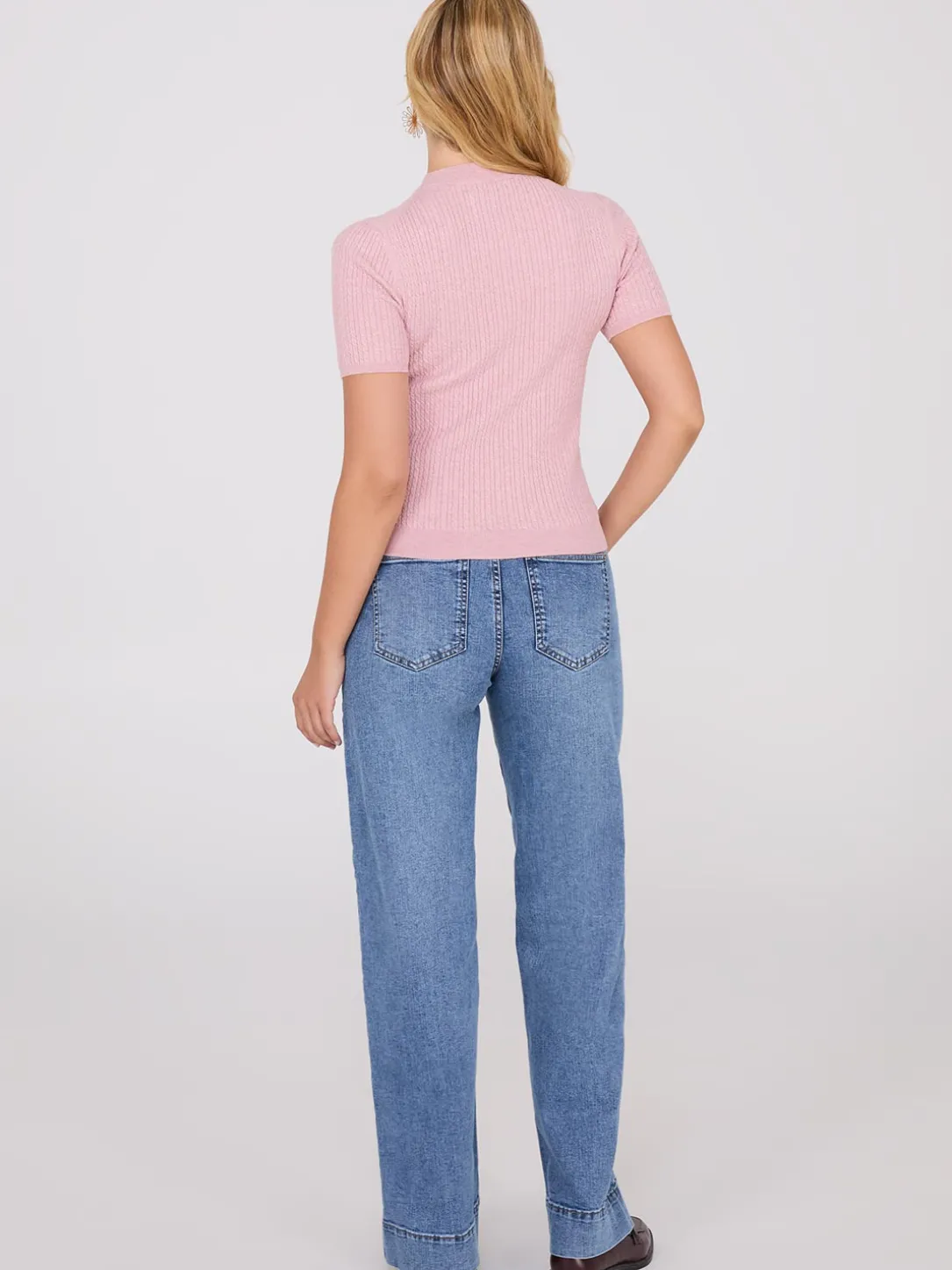 Short Sleeve Cable Knit Sweater
