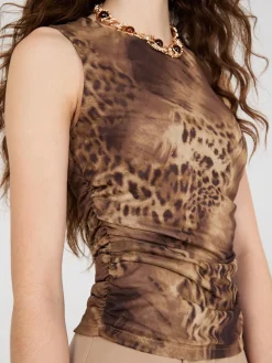 Sleeveless Animal Print Mesh Top