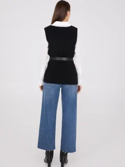 Sleeveless Belted Sweater Vest