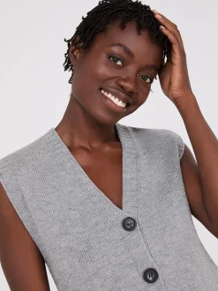 Sleeveless Button-Front Sweater Vest