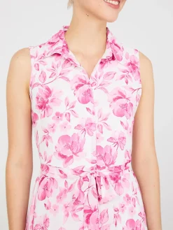 Sleeveless Chiffon Printed Button-Front Midi Dress
