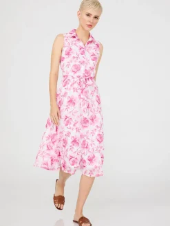 Sleeveless Chiffon Printed Button-Front Midi Dress