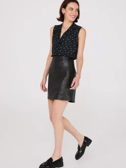 Sleeveless Dot Print V-Neck Blouse