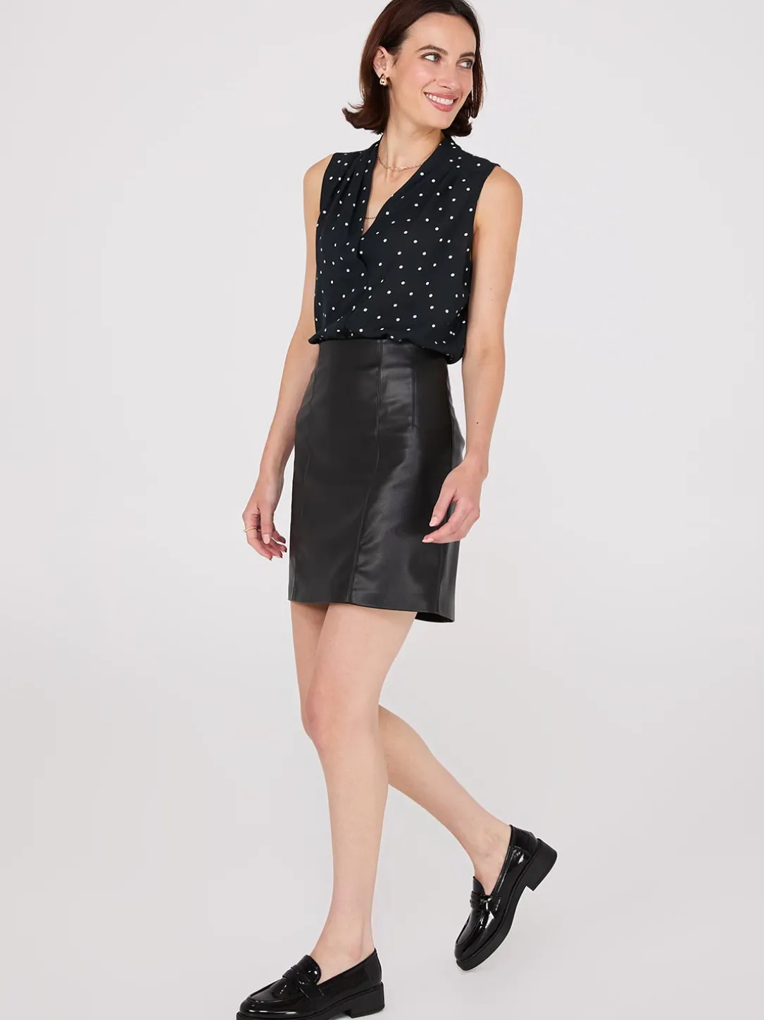 Sleeveless Dot Print V-Neck Blouse