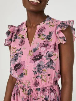 Sleeveless Floral Print Chiffon Midi Dress