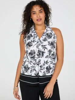 Sleeveless Floral Print Halter Back Top