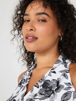 Sleeveless Floral Print Halter Back Top