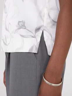 Sleeveless Floral Print Satin Top With Button Details