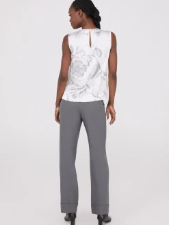 Sleeveless Floral Print Satin Top With Button Details