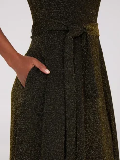 Sleeveless Glitter Mock Neck Midi Dress