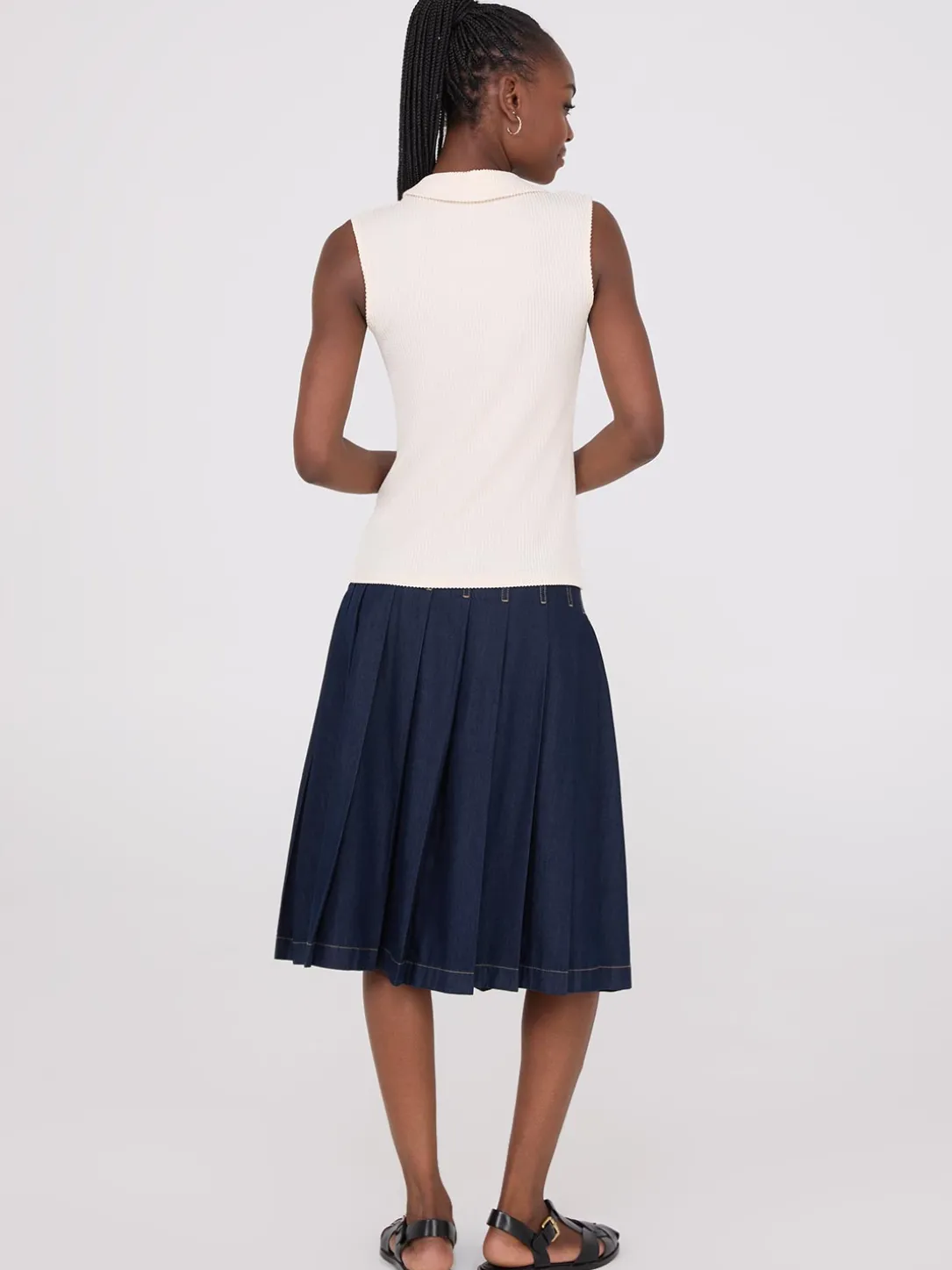 Sleeveless Johnny Collar Ribbed Top