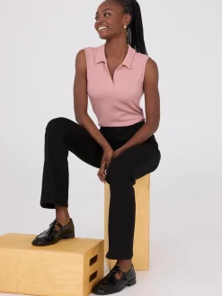 Sleeveless Johnny Collar Ribbed Top