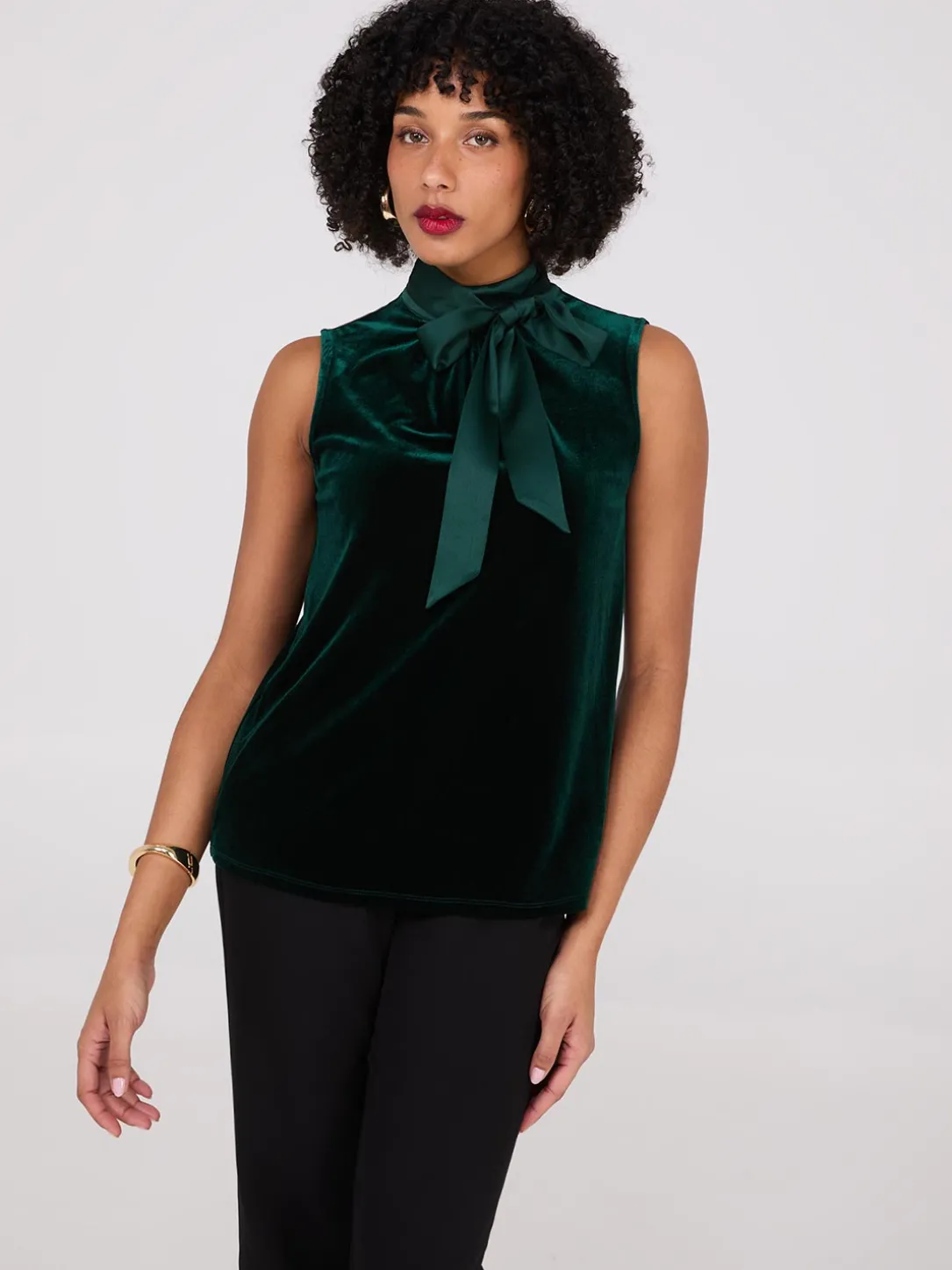 Sleeveless Mock Neck Velvet Top