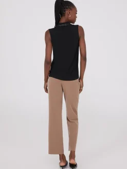 Sleeveless Pleated Faux Leather V-Neck Top