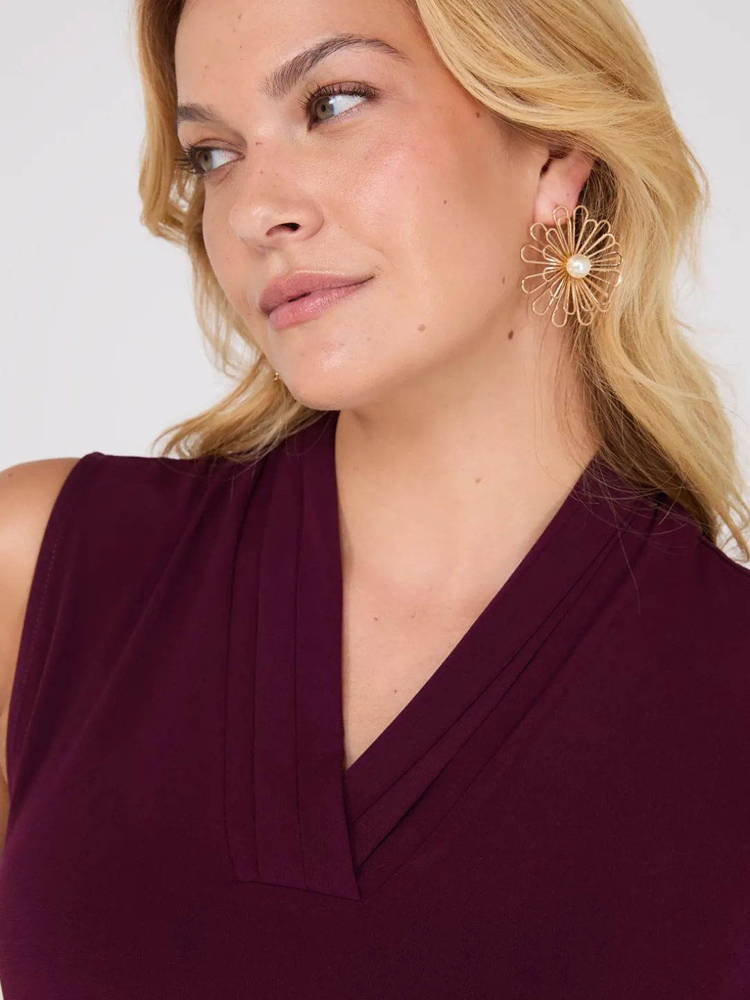 Sleeveless Pleated V-Neck Top