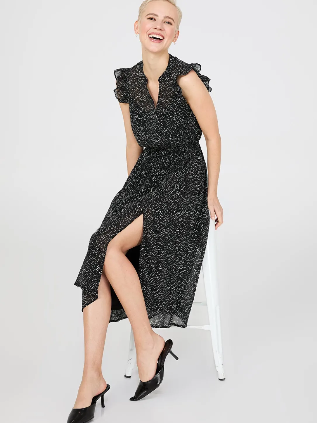 Sleeveless Printed Chiffon Midi Dress