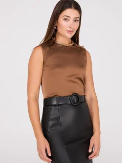 Sleeveless Satin Top With Button Details