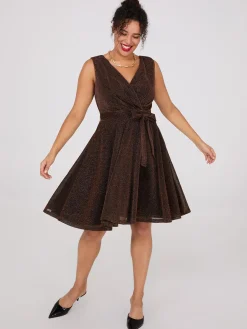Sleeveless Shimmer Crossover Fit & Flare Dress