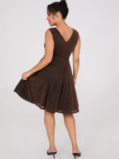Sleeveless Shimmer Crossover Fit & Flare Dress
