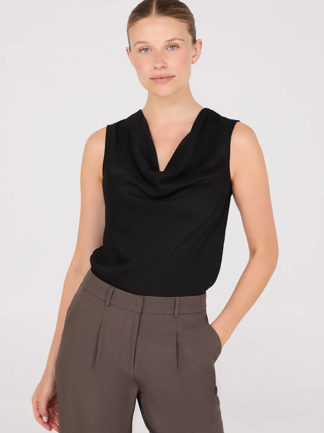 Sleeveless Textured Cowl Neck Top