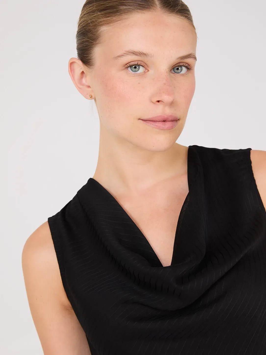 Sleeveless Textured Cowl Neck Top