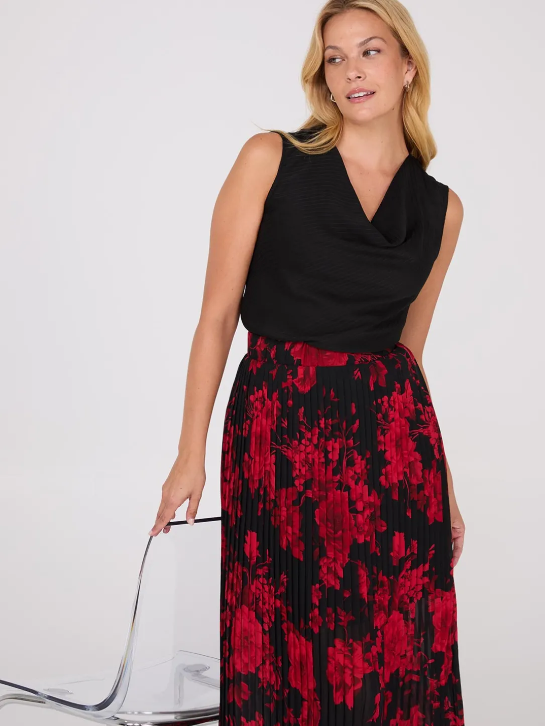 Sleeveless Textured Cowl Neck Top