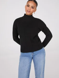 Square Pattern Mock Neck Sweater
