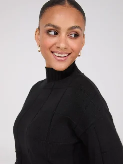 Square Pattern Mock Neck Sweater