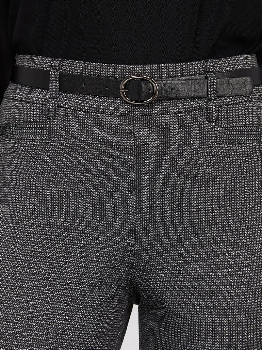 Straight Leg Bootcut Pants With Faux Leather Belt