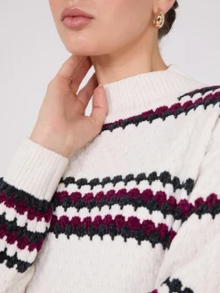 Striped Chenille Mock Neck Sweater