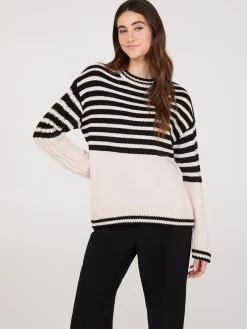 Striped Crew Neck High-Low Sweater