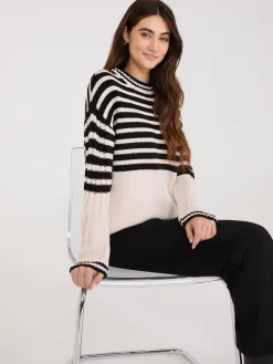 Striped Crew Neck High-Low Sweater
