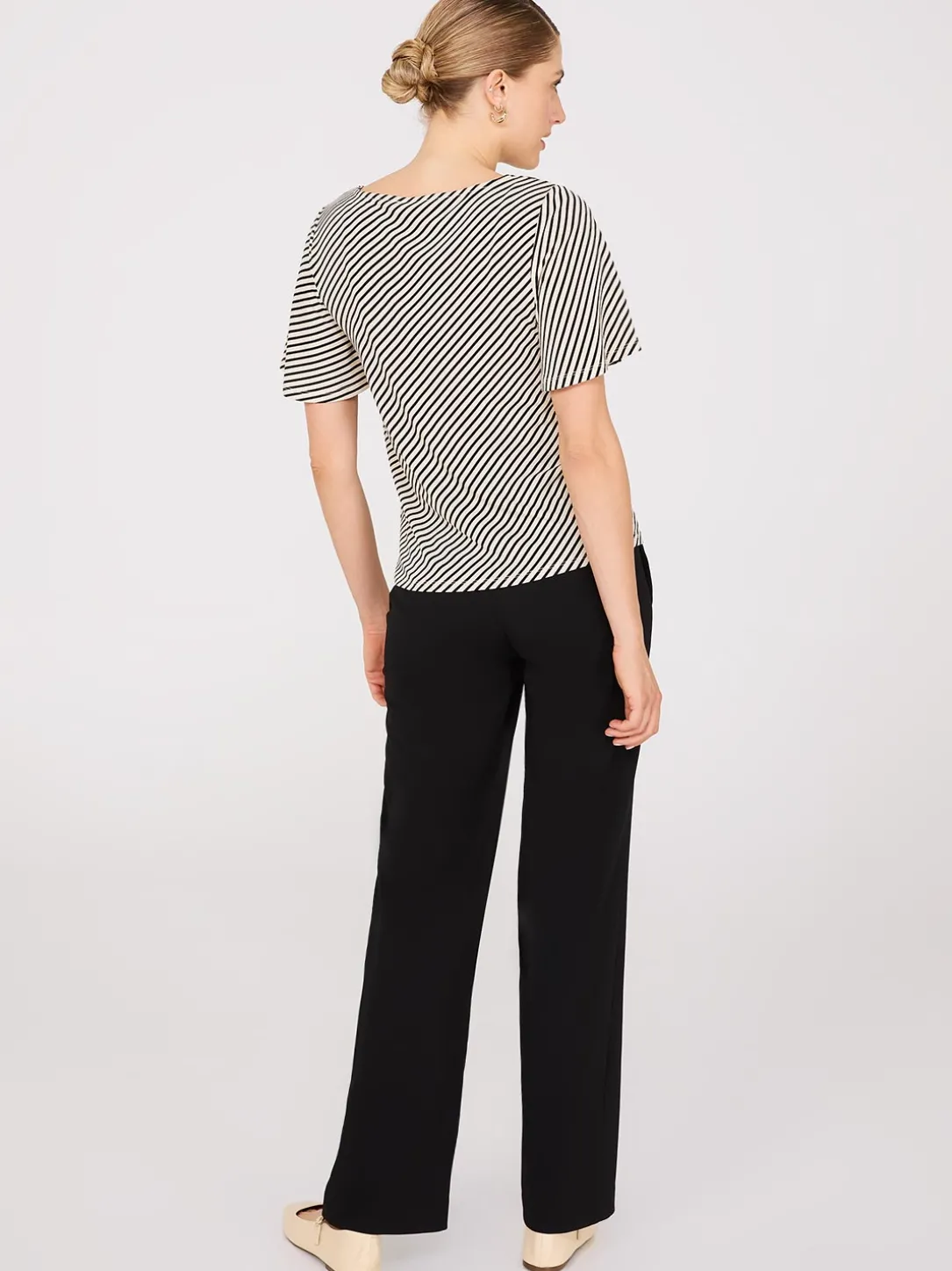 Striped Flutter Sleeve Boat Neck Top