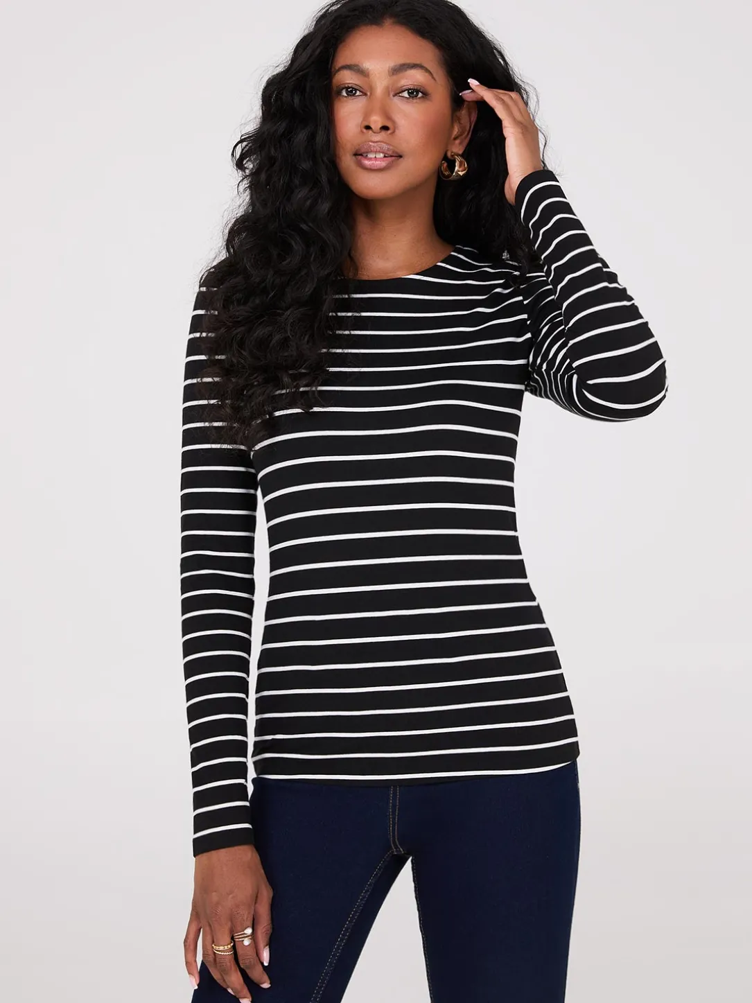 Striped Long Sleeve Round Neck Top